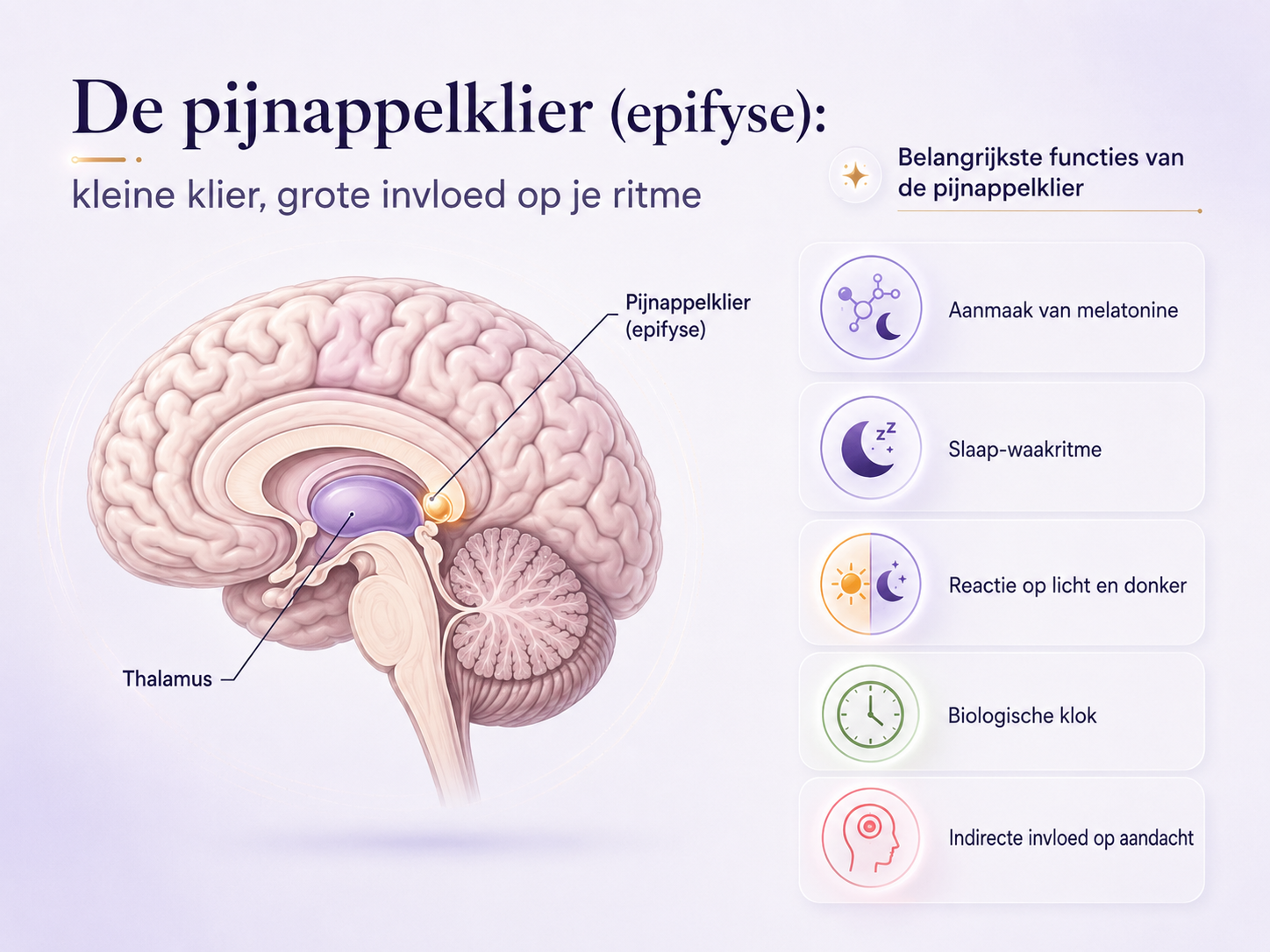 Pijnappelklier: functie, melatonine, derde oog en verkalking
