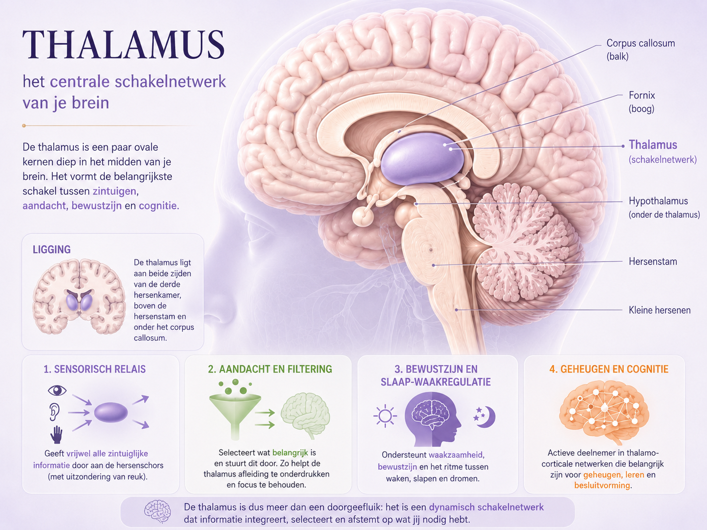 Thalamus: functie, ligging en verschil met hypothalamus